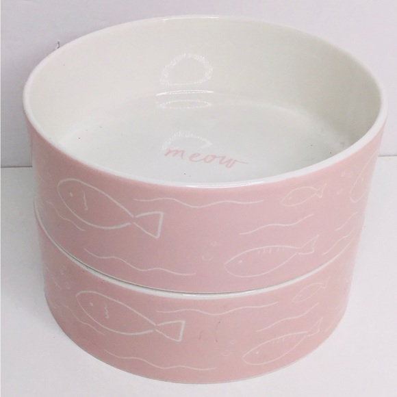 2 Meow Bowl Pet Food Water Dish Ceramic by Fringe Studio 6.5" 2" deep - Picture 5 of 6